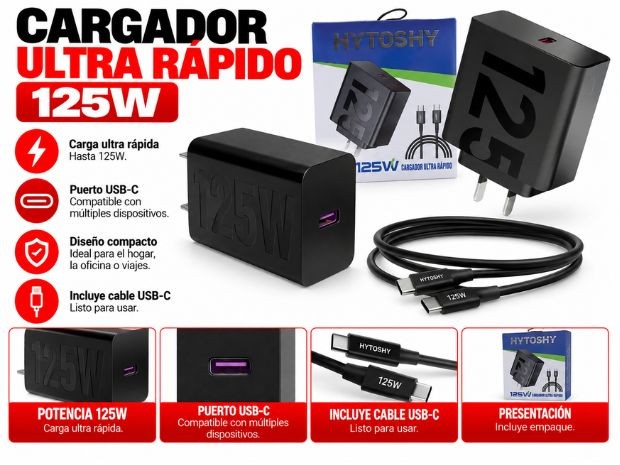 &ua CARGADOR CELULAR TIPO C HYTOSHY 125W